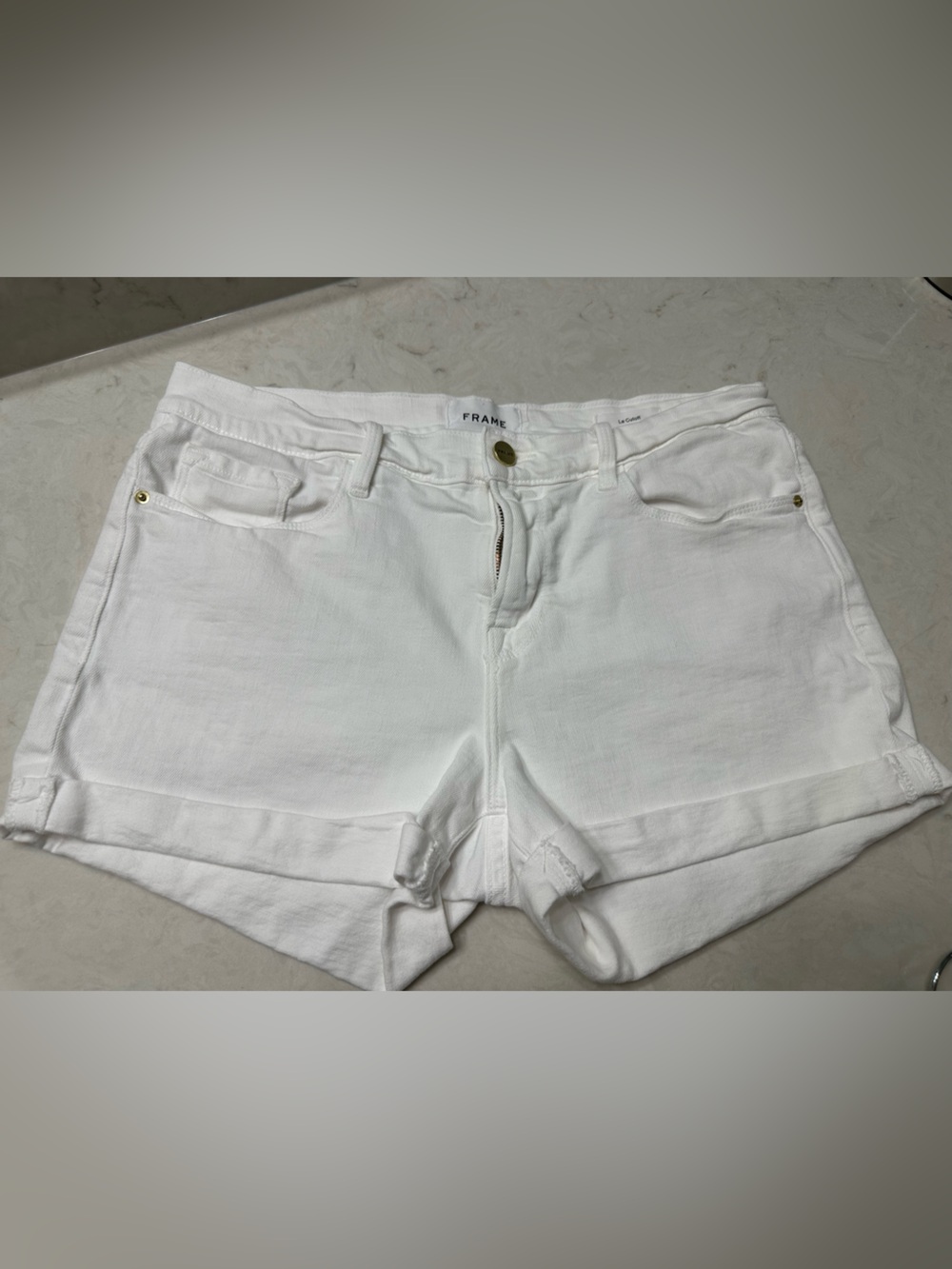 Frame Denim White Rolled Hem Jean Shorts, 29